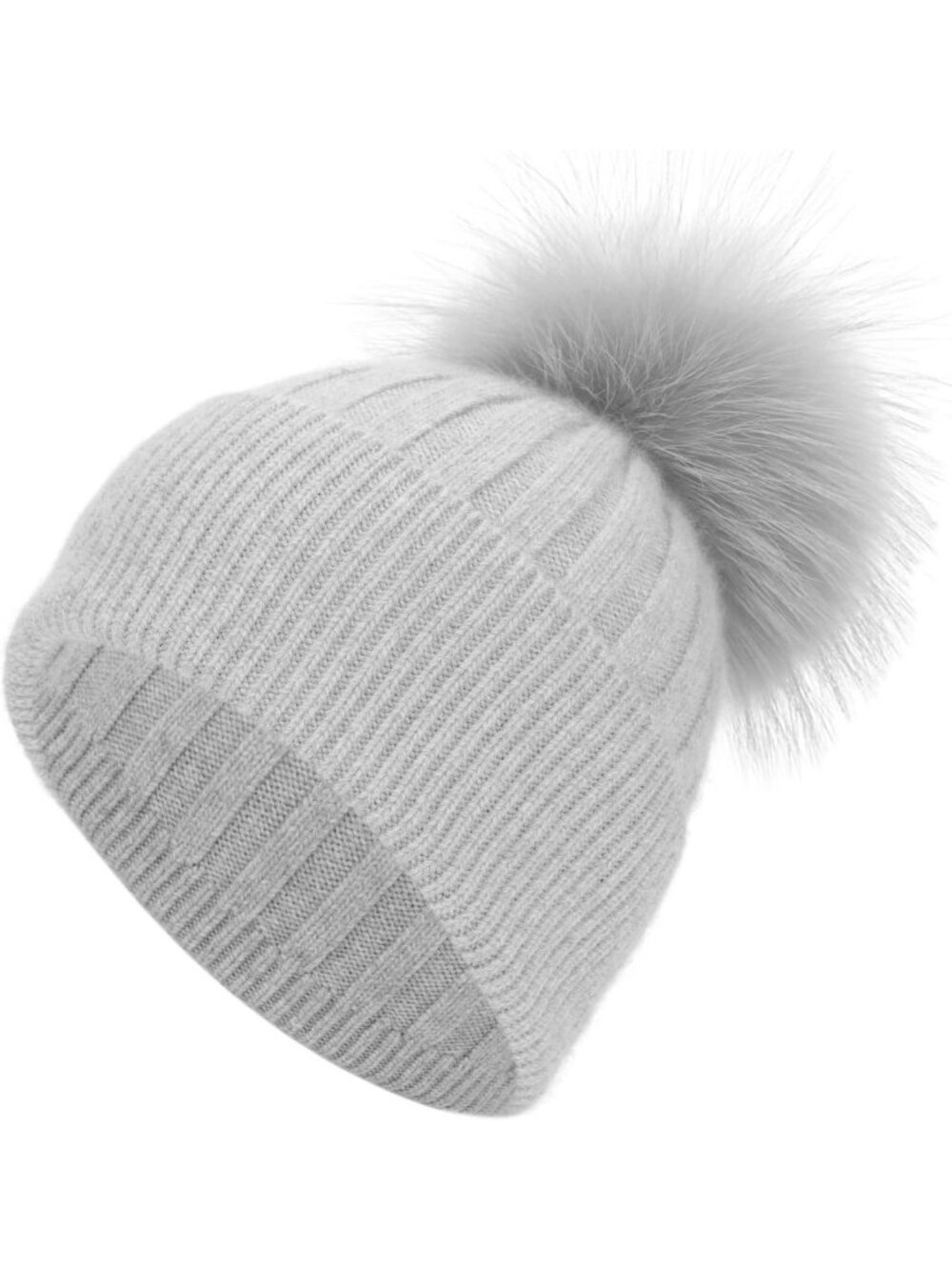 Cozy Women's Winter Ribbed Beanie with Raccoon Fur Pom - Stylish Skull Cap